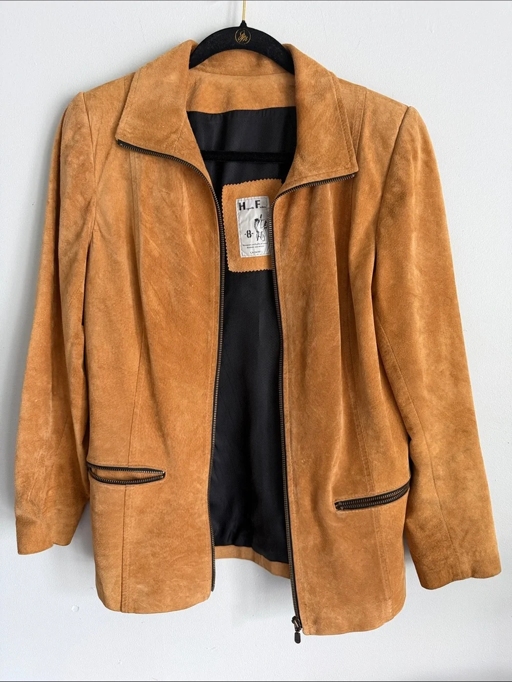 Vintage Women’s Suede Leather Zip Jacket in Tan